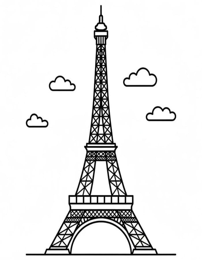 Fise de colorat cu Turnul Eiffel uşor la copii