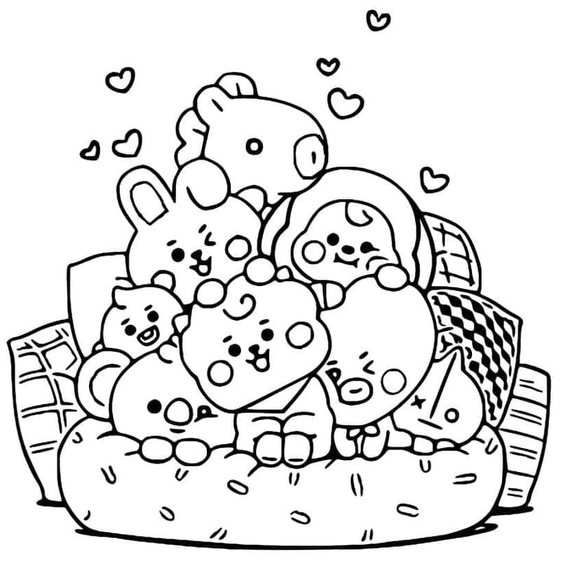 Fise de colorat cu BT21 gratuit simplu