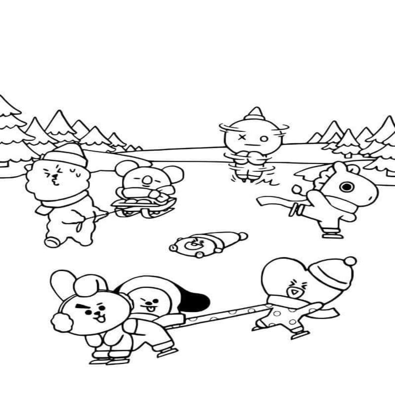 Fise de colorat cu BT21 imprimabil gratuit uşor