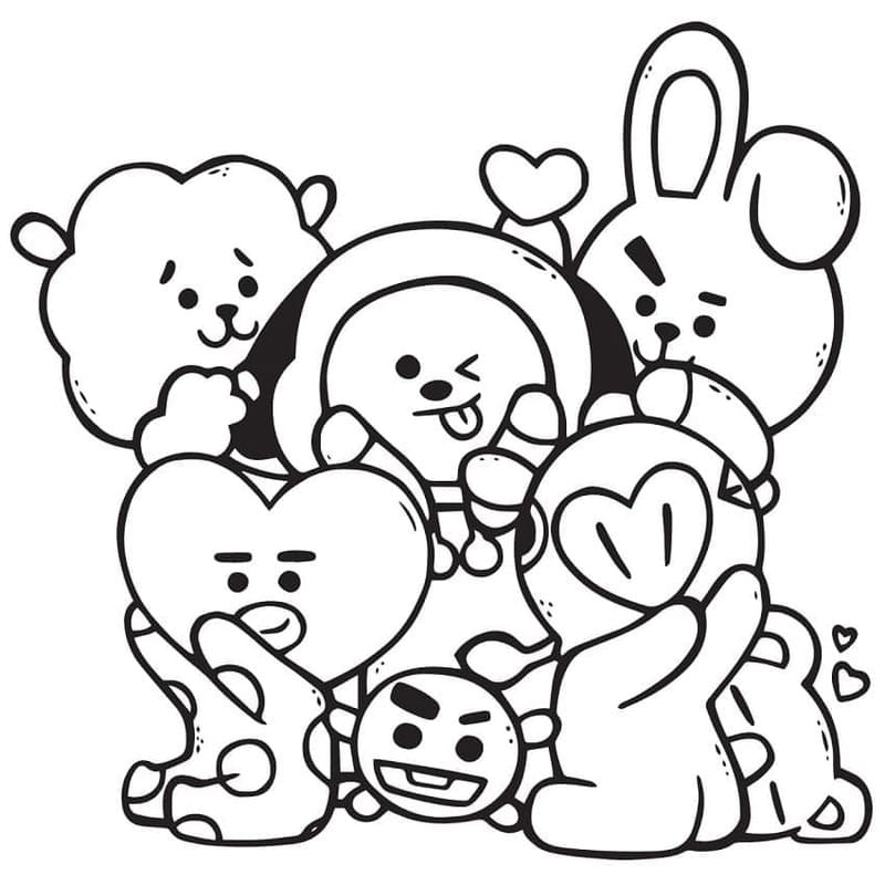Fise de colorat cu BT21 imprimabil pentru copii