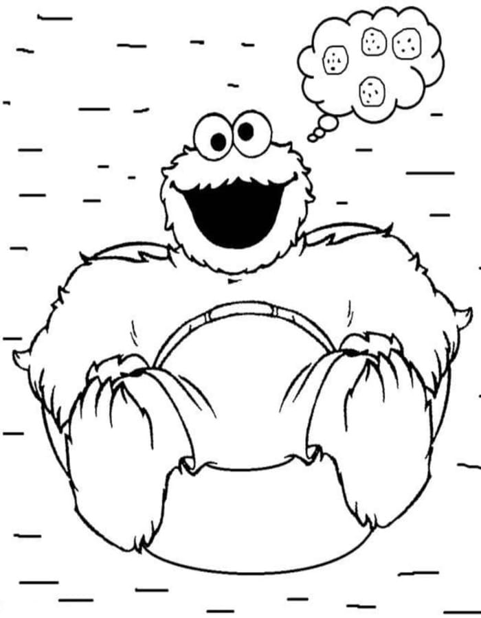 Fise de colorat cu Cookie Monster imprimabil gratuit bazic