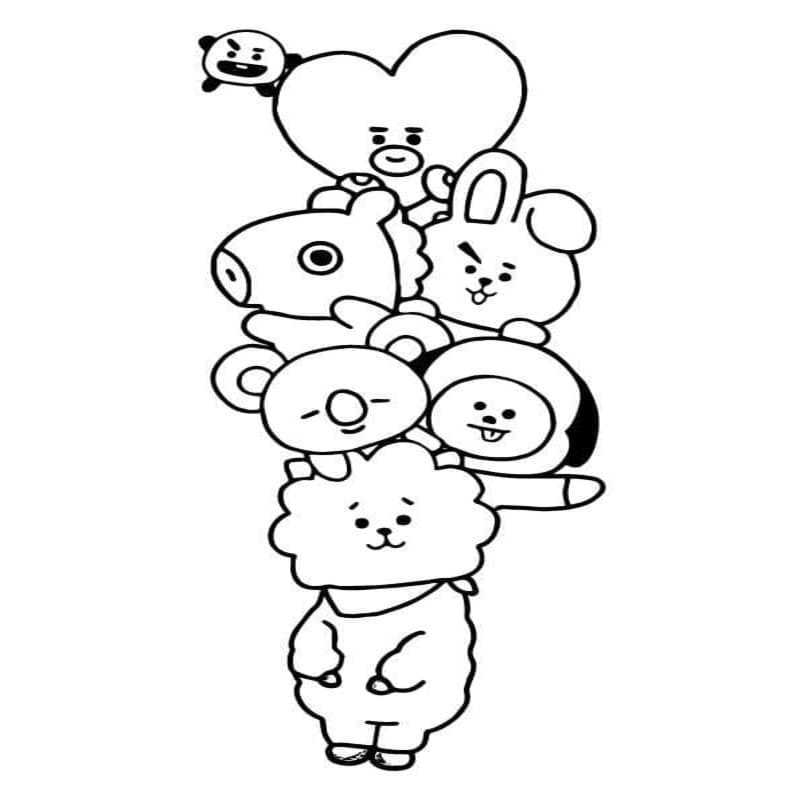 Fise de colorat cu Desenează BT21 simplu