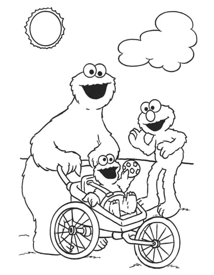 Fise de colorat cu Desenează Cookie Monster simplu la copii