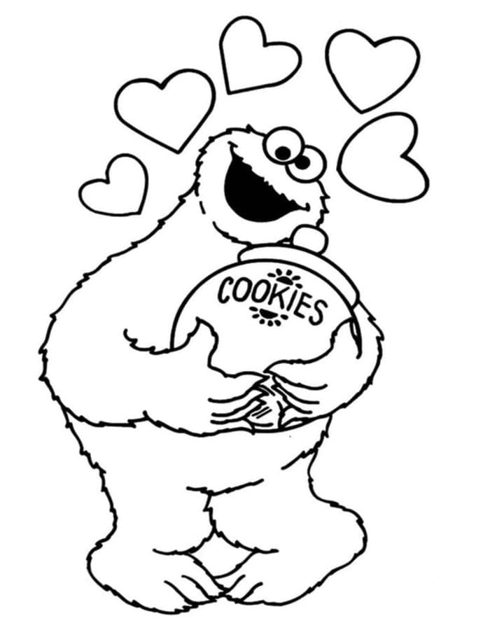 Fise de colorat cu Desenează Cookie Monster uşor la copii