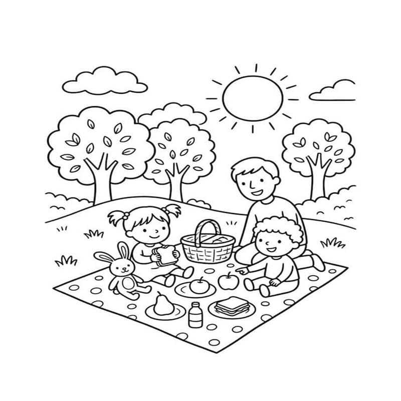 Fise de colorat cu Desenează Picnic bazic