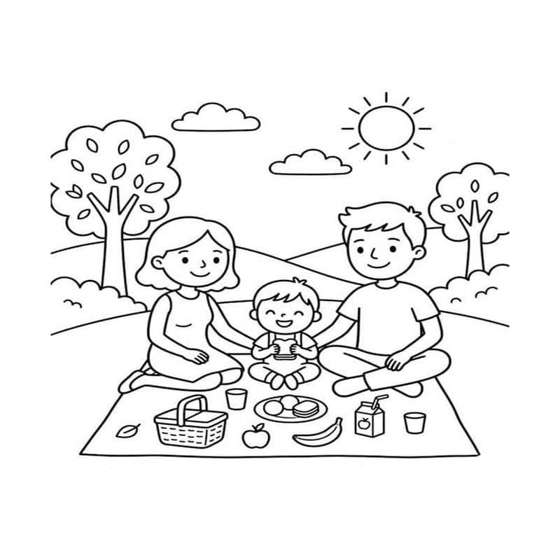 Fise de colorat cu Desenează Picnic gratuit bazic