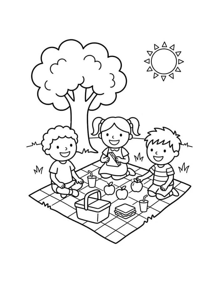 Fise de colorat cu Desenează Picnic gratuit pentru copii