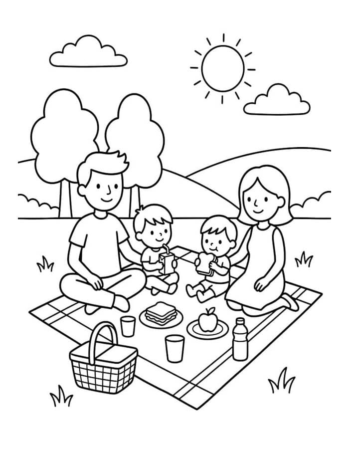 Fise de colorat cu Desenează Picnic gratuit simplu