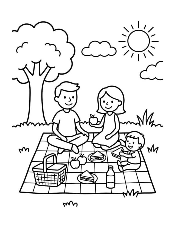 Fise de colorat cu Desenează Picnic gratuit uşor