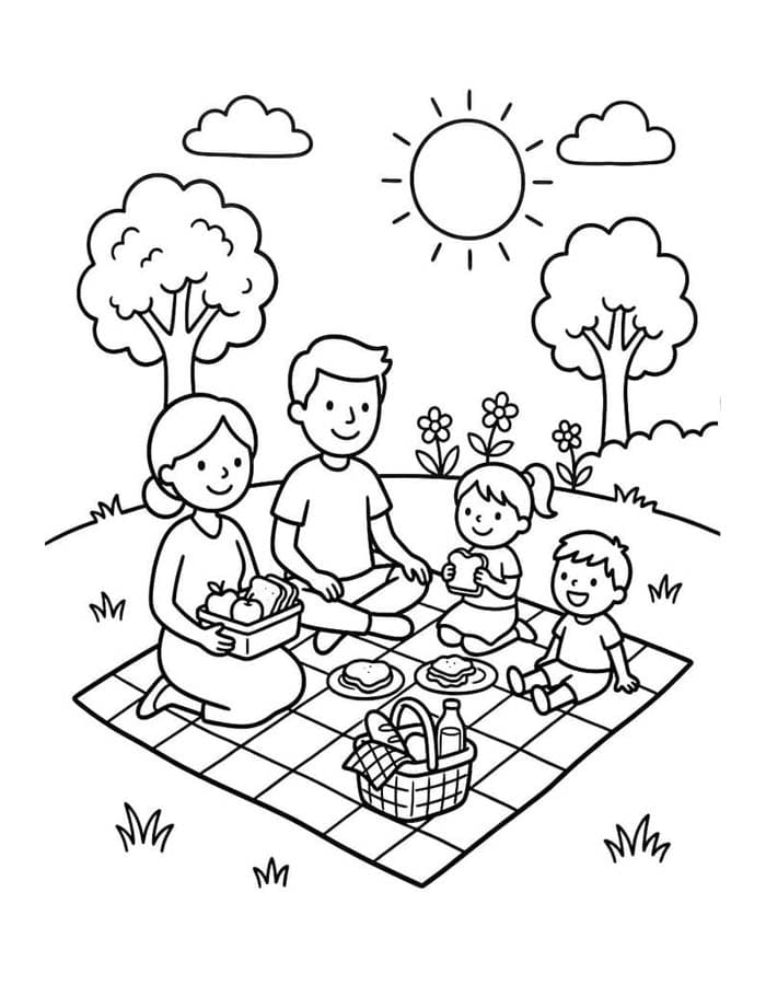 Fise de colorat cu Desenează Picnic imprimabil bazic