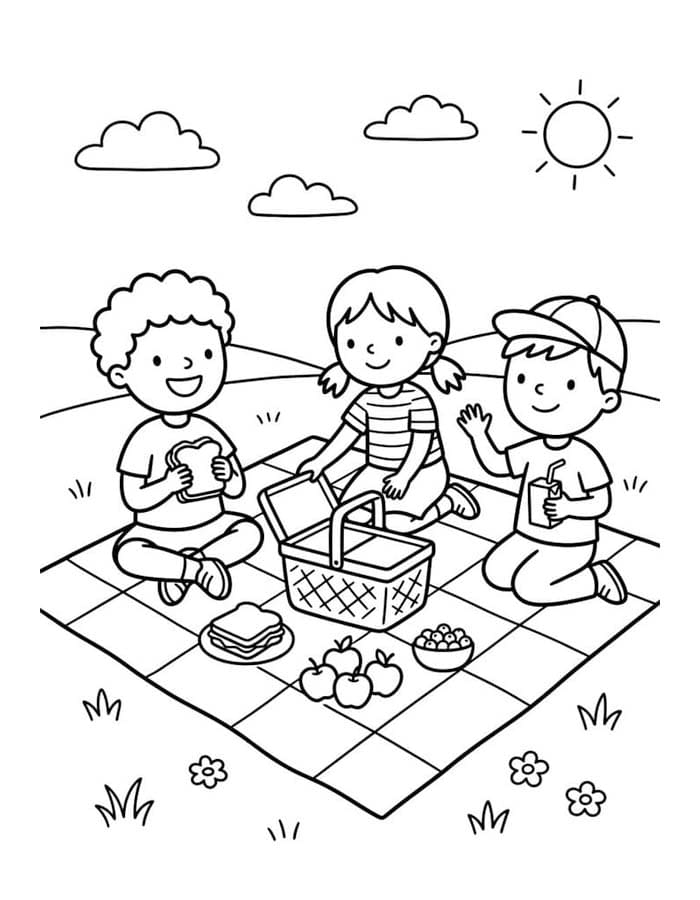 Fise de colorat cu Desenează Picnic imprimabil gratuit bazic