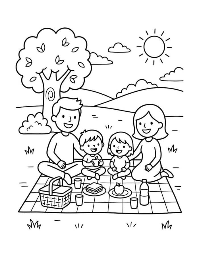 Fise de colorat cu Desenează Picnic imprimabil gratuit simplu