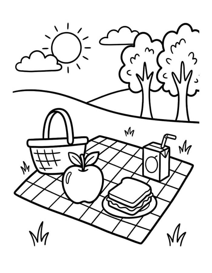 Fise de colorat cu Desenează Picnic imprimabil simplu