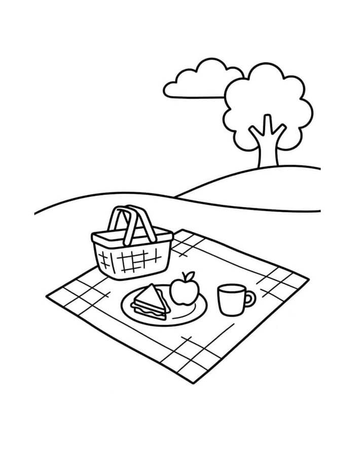Fise de colorat cu Desenează Picnic la copii