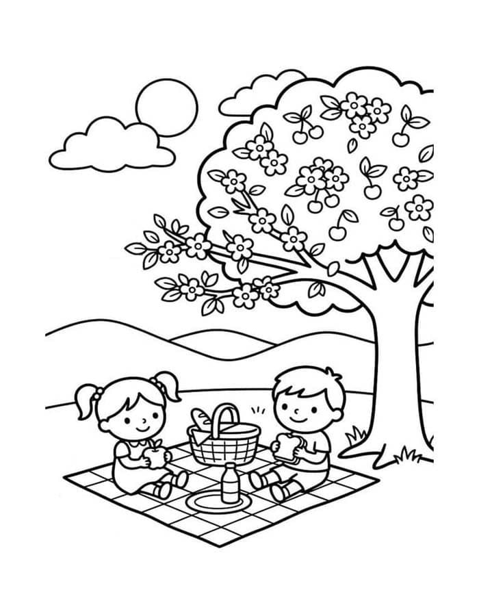 Fise de colorat cu Desenează Picnic pentru copii