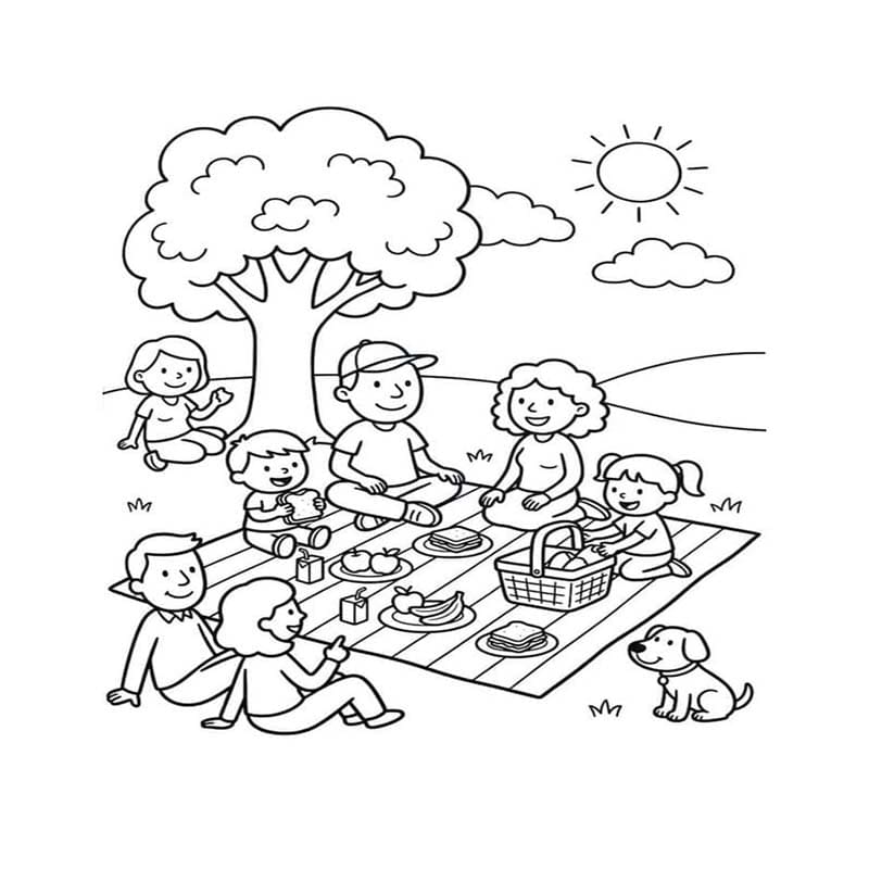 Fise de colorat cu Desenează Picnic simplu