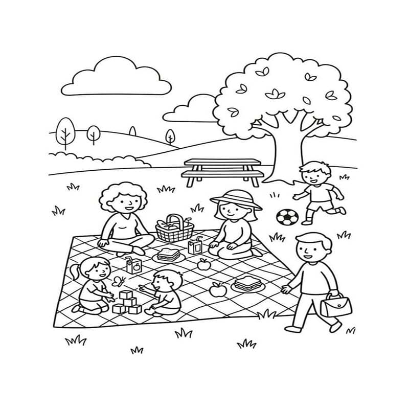 Fise de colorat cu Desenează Picnic uşor