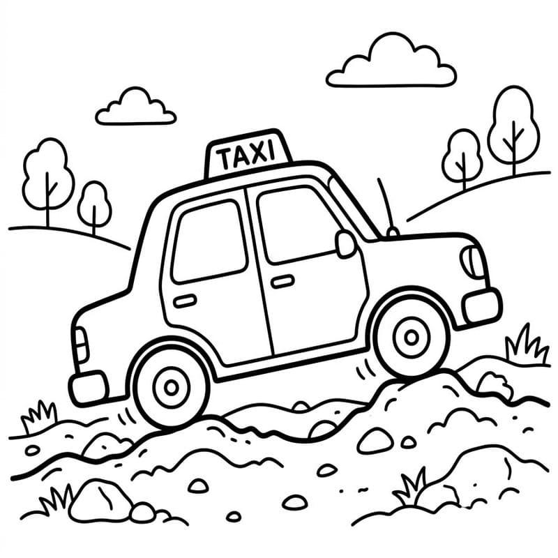 Fise de colorat cu Desenează Taxi bazic la copii