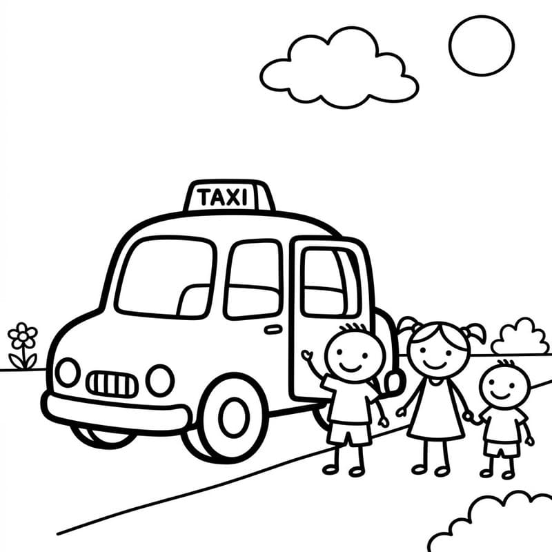 Fise de colorat cu Desenează Taxi gratuit simplu