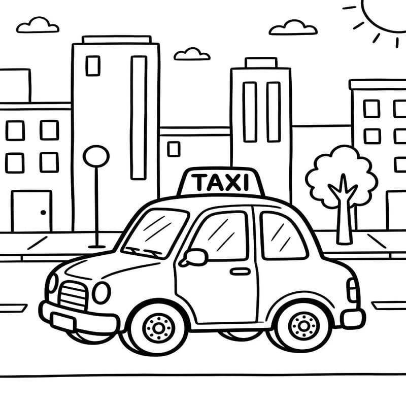 Fise de colorat cu Desenează Taxi imprimabil simplu