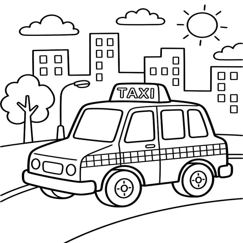 Fise de colorat cu Desenează Taxi imprimabil uşor