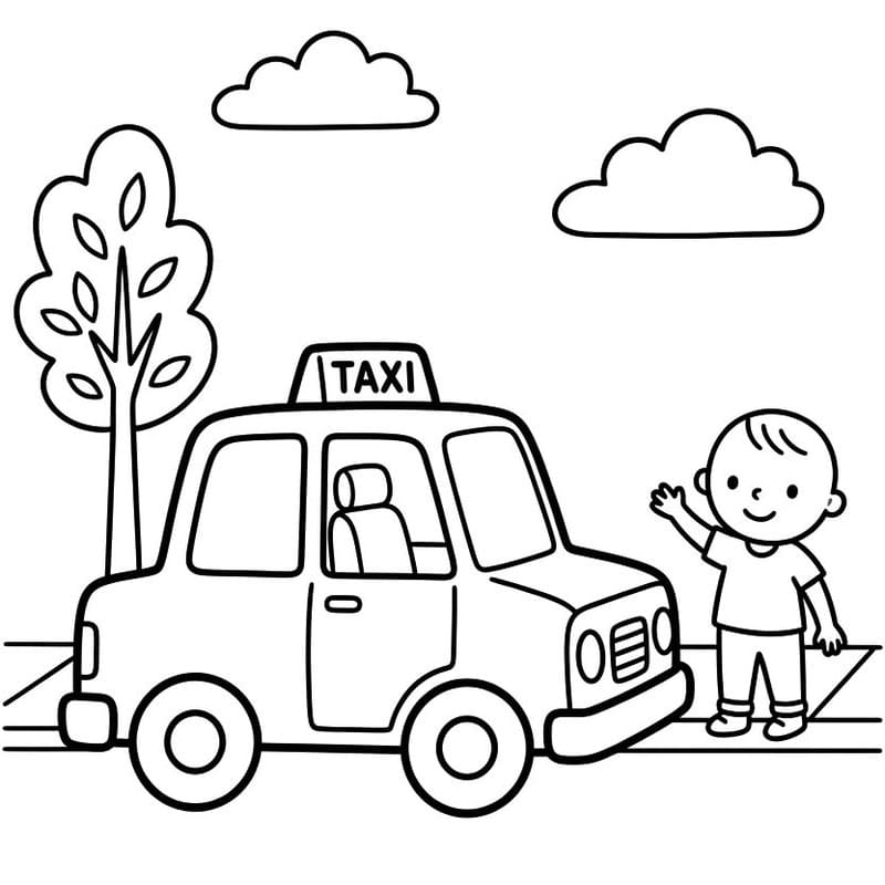 Fise de colorat cu Desenează Taxi pentru copii