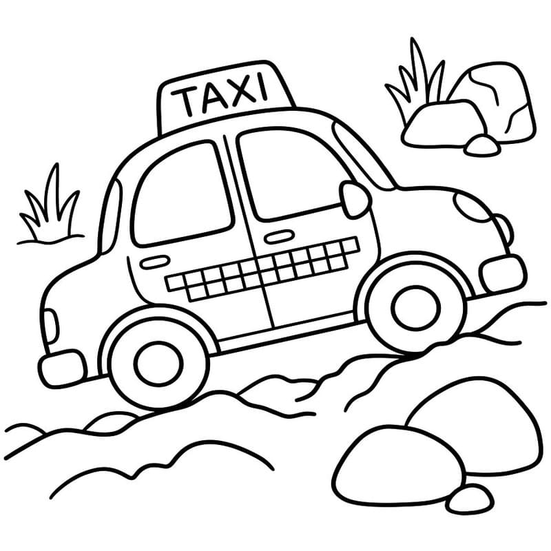 Fise de colorat cu Desenează Taxi simplu la copii