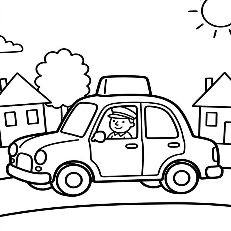 Fise de colorat cu Desenează Taxi uşor