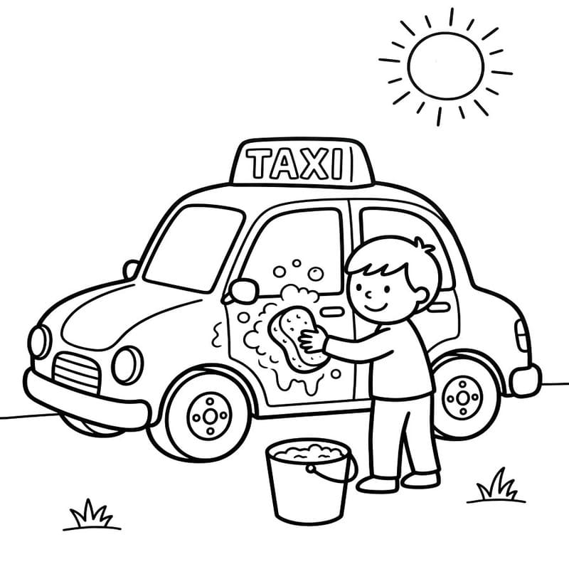 Fise de colorat cu Desenează Taxi