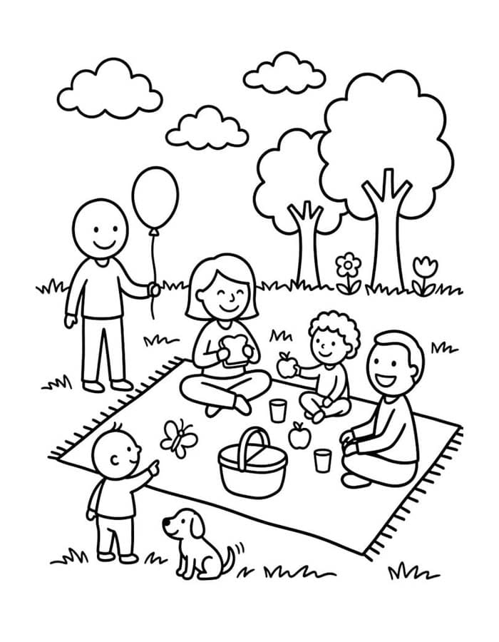 Fise de colorat cu Picnic gratuit bazic
