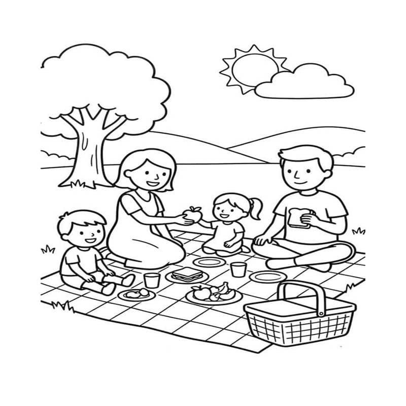 Fise de colorat cu Picnic gratuit simplu