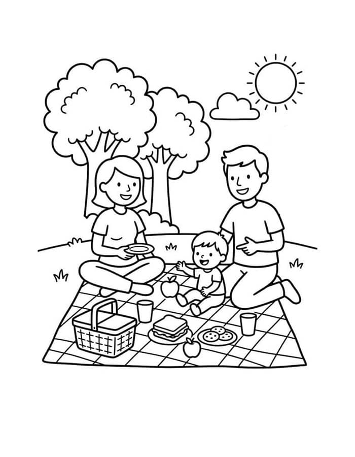 Fise de colorat cu Picnic imprimabil gratuit pentru copii