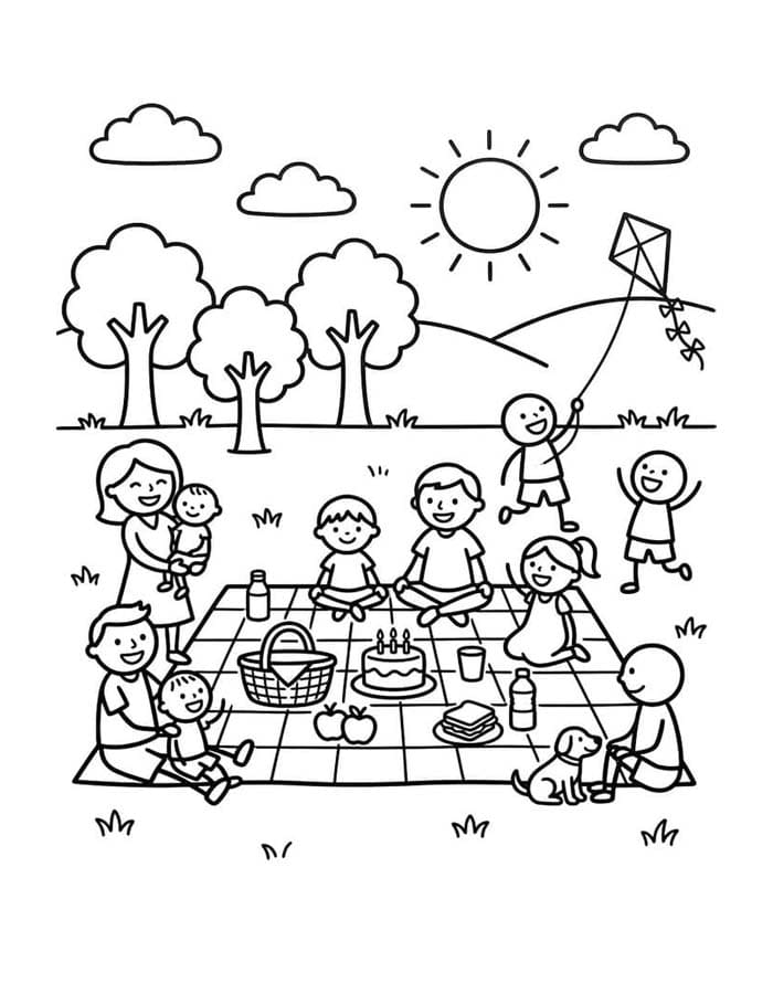 Fise de colorat cu Picnic imprimabil gratuit uşor