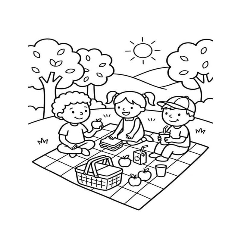Fise de colorat cu Picnic imprimabil gratuit