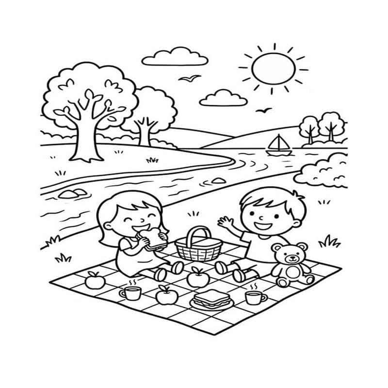 Fise de colorat cu Picnic imprimabil pentru copii