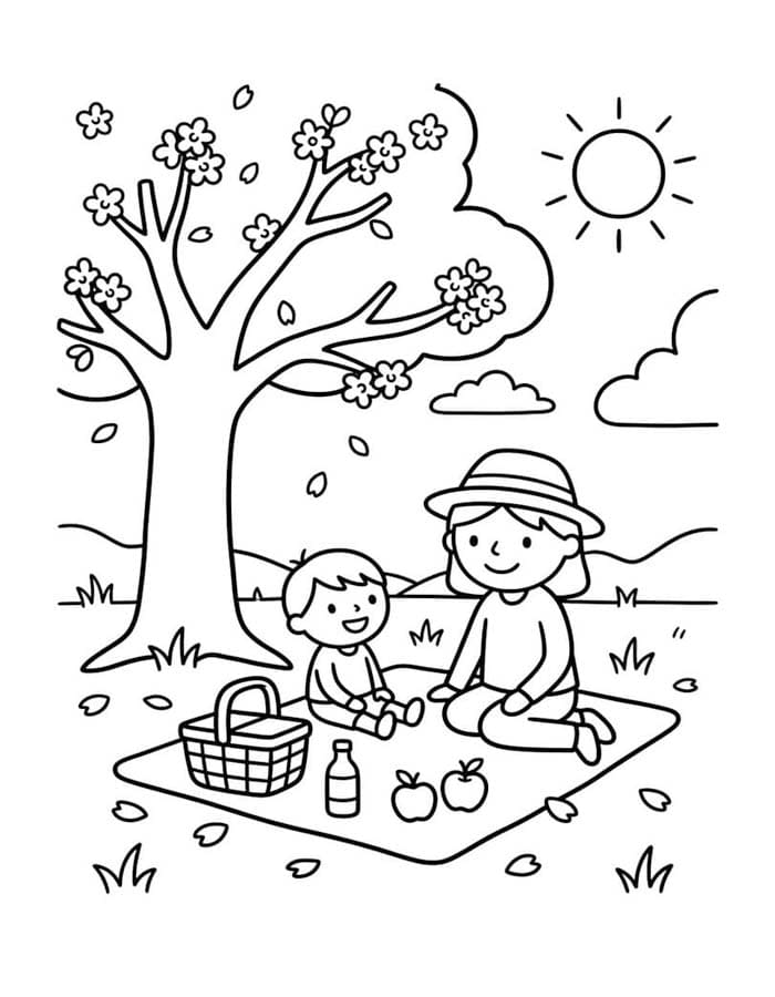 Fise de colorat cu Picnic imprimabil uşor