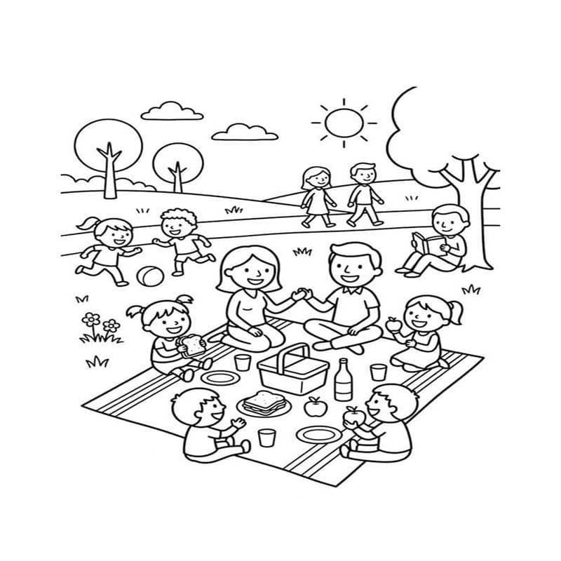 Fise de colorat cu Picnic imprimabil