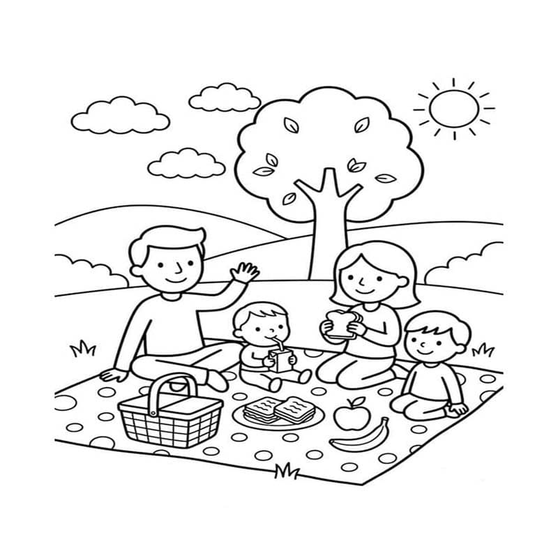 Fise de colorat cu Picnic pentru copii