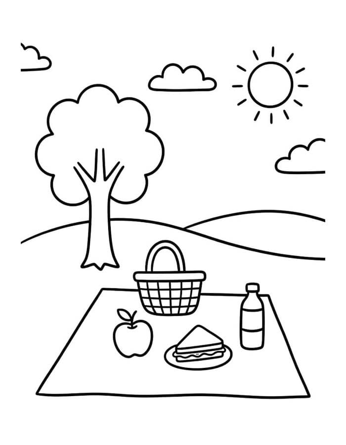 Fise de colorat cu Picnic simplu la copii