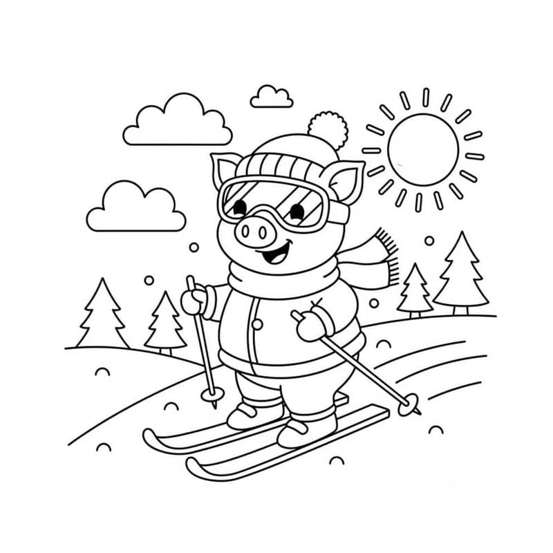 Fise de colorat cu Schi imprimabil gratuit simplu