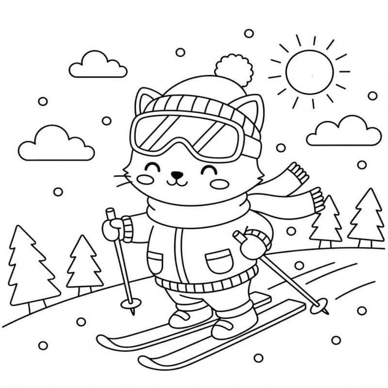 Fise de colorat cu Schi pentru copii