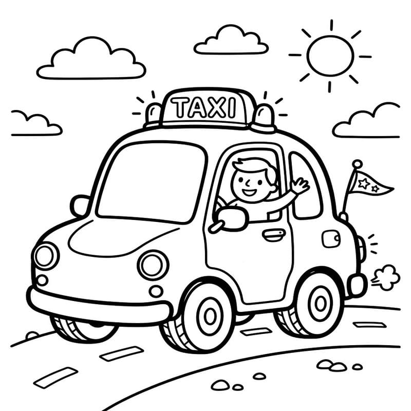 Fise de colorat cu Taxi imprimabil bazic
