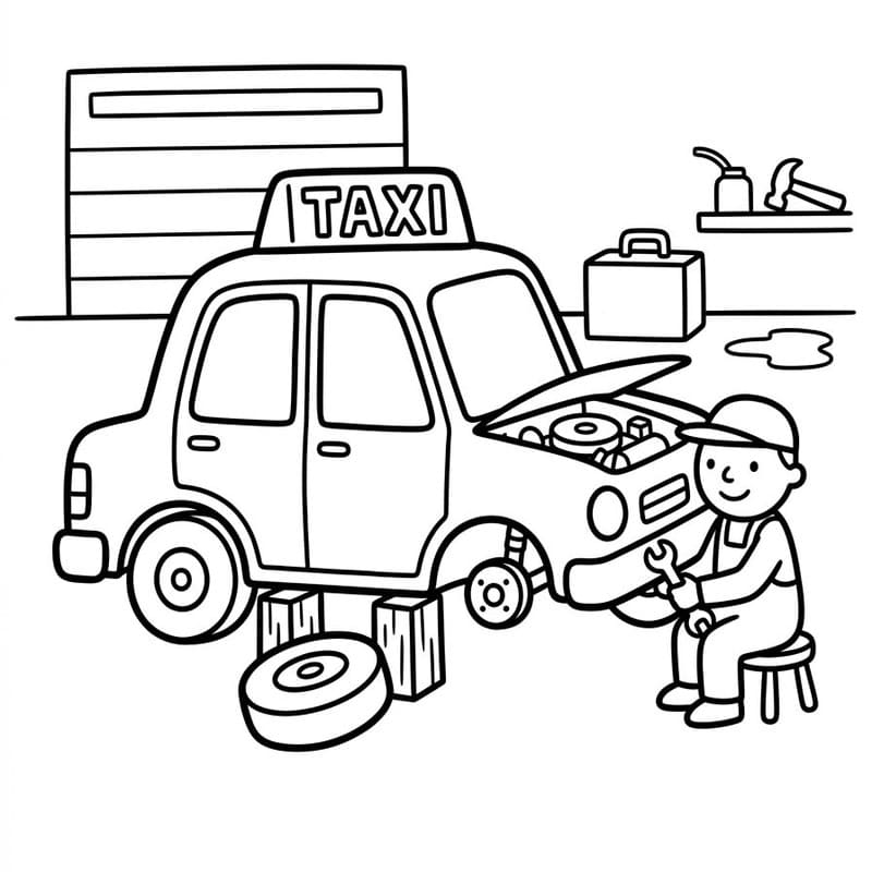 Fise de colorat cu Taxi imprimabil gratuit bazic