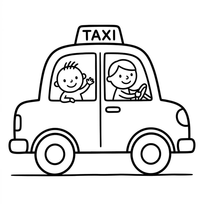 Fise de colorat cu Taxi imprimabil gratuit simplu