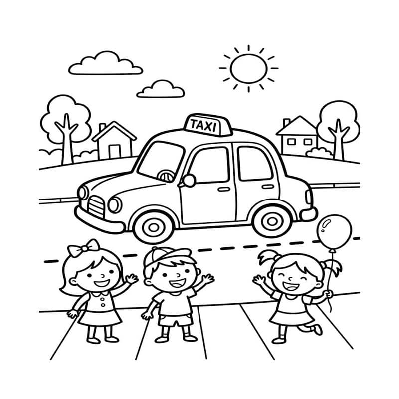 Fise de colorat cu Taxi imprimabil simplu