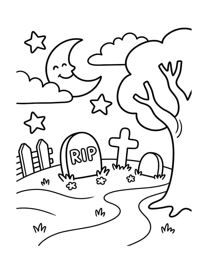 Fise de colorat cu Cimitir gratuit bazic