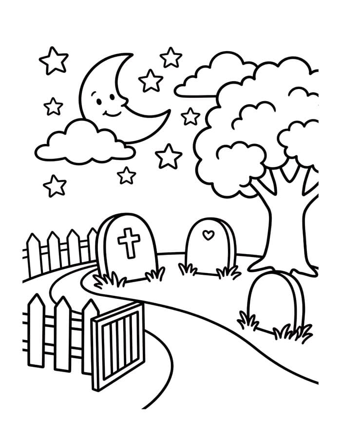 Fise de colorat cu Cimitir gratuit simplu