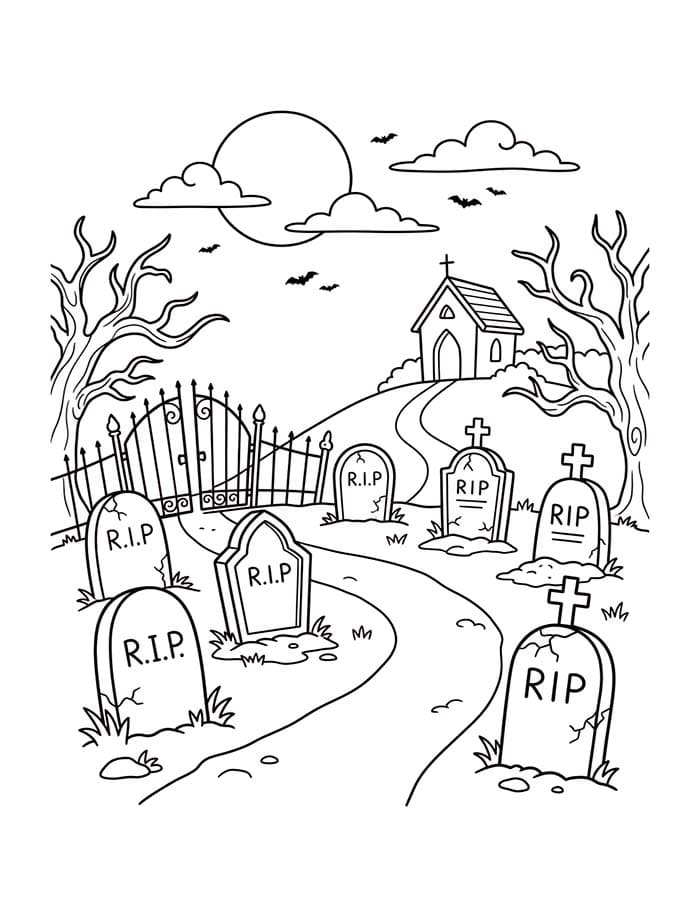 Fise de colorat cu Cimitir gratuit uşor