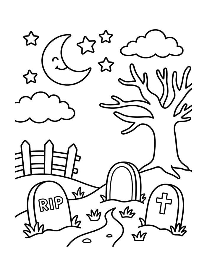 Fise de colorat cu Cimitir imprimabil gratuit pentru copii