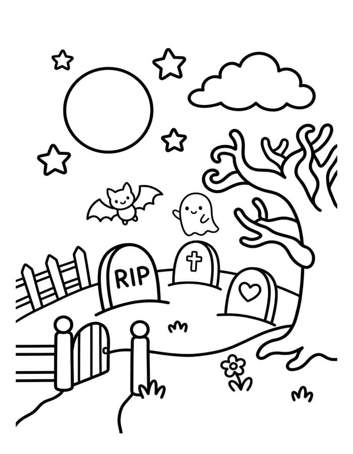 Fise de colorat cu Cimitir imprimabil gratuit simplu